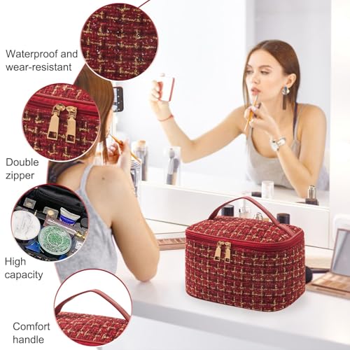 Travel Makeup Bag,High Capacity Toiletries Travel Bag,Waterproof And Wear-Resistant Portable Cosmetic Organizer,With Comfortable Handle,Suitable for Ladies And Girls (Red)