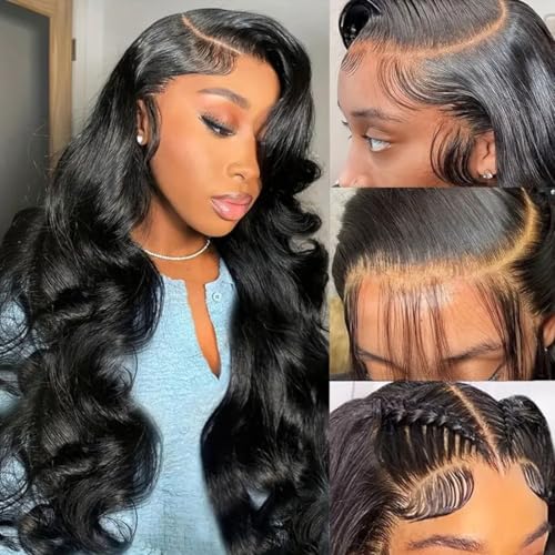 Body Wave Lace Front Wigs Human Hair 200% Density Glueless HD Transparent 13¡¿4 Lace Frontal Wigs Human Hair Brazilian Virgin Wig for Women Pre Plucked Bleached Knots with Baby Hair(22 Inch)