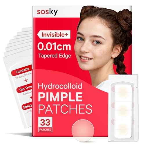 SOSKY Pimple Patches for Face, Hydrocolloid Acne Patches, Zit Sticker for Face and Skin, Pimple Patches for Covering Zits, Blemishes with Salicylic Acid 33 Count 12mm