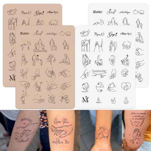 Tiny Tattoo Practice Skin Silicone Sheet Heartwarming Family Themed Mother-Child Bond, Pregnancy, Father-Baby Art ? Ideal for Tattoo Learners (Type E-White Pad-4pcs)