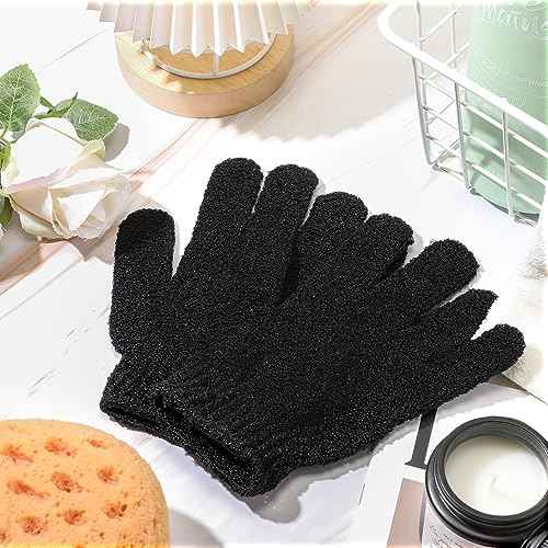 Ramede 30 Pair Exfoliating Glove Double Sided Exfoliating Bath Gloves Pack Nylon Colorful Shower for Men Women Beauty Spa Massage Shower Deep Clean Body Skin Bathing Scrubber Disposable(Black)