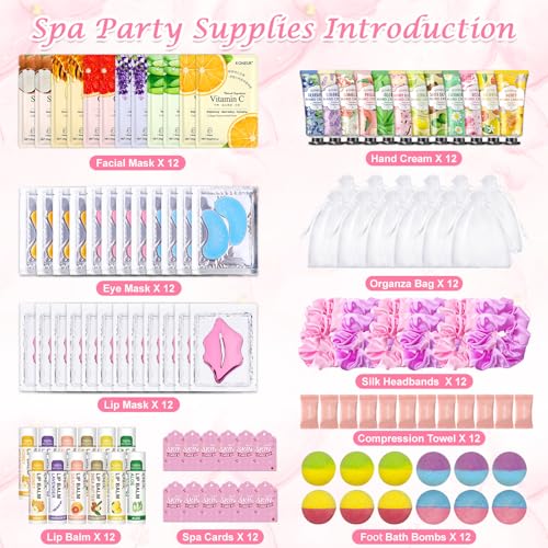 120 PCS Spa Party Supplies for Women, Spa Party Favors Include Face Masks Skincare, Hand Cream, Lip Balm, Under Eye Patches, Lip Mask and Foot Bath Bombs, Spa Birthday Sleepover Party Supplies