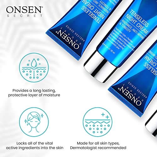Onsen Secret Wrinkle Repair Tenseless Night Face Cream - Dermatologist Recommended Anti-Wrinkle, Radiance and Tonicity Cream - Anti Aging Ultra Boost Facial Creme for Dry Skin & Age Spots (0.8 Fl Oz)
