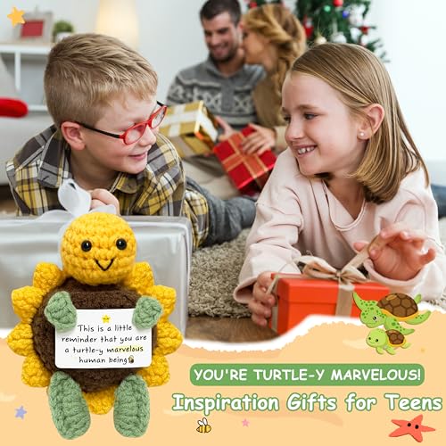 Funny Positive Turtle for Women Men - Inspirational Birthday Gifts for Friends, Mom, Sisters, Coworkers, Crochet Turtle with Encouragement Card, Cute Home Decor Emotional Cheer Support