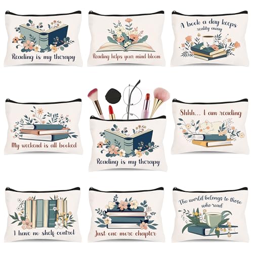 8 Pcs Book Lover Gifts for Women Bookish Gifts in Bulk Mothers Day, Birthday Christmas Gifts for Book Lovers Ideas Cute Bookworms Makeup Bag Makeup Pouch Cosmetic Bag for Librarians Gifts (Green)