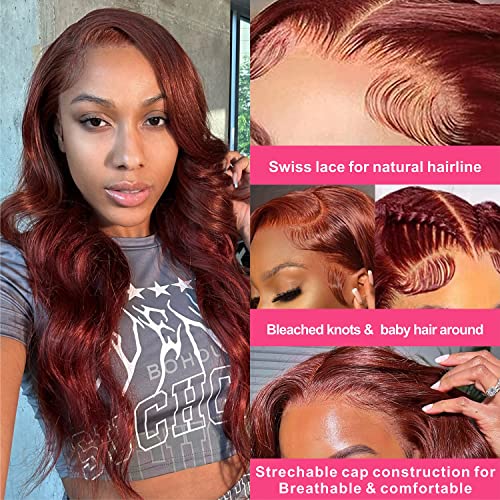 Aaliweya Reddish Brown Lace Front Wigs Human Hair Auburn 13x4 Body Wave HD Lace Frontal Wigs for Women Pre Plucked 180 Density Glueless 33b Copper Wig Super Soft 18Inch