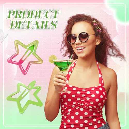 24 Pcs Pink and Green Hair Accessories Star Hair Clips Witch Decoration Metal Glue Snap Star Barrettes for Girl and Women Gifts