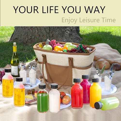 DIDITIME 6 Pack 2 oz Shot Bottles with Caps & Stainless Steel Funnels, Juicing Bottle Reusable Glass, Mini Travel Bottles, 60ml Small Jars with Lids for Potion, Ginger Shots, Oils, Juice