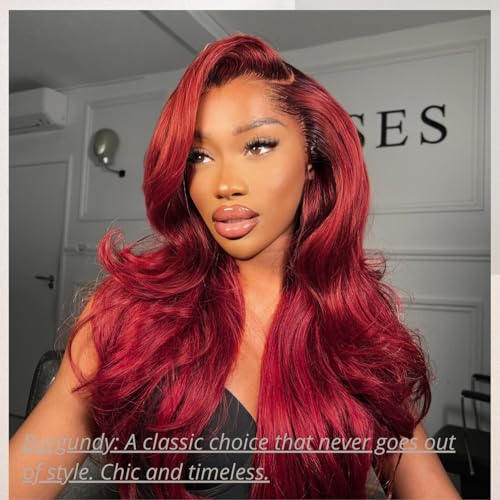 Red Burgundy 3 Bundles Human Hair Body Wave, 12A Colored 100% Unprocessed Remy Hair Soft and Bouncy Burgundy Cherry Red 99J Human Hair Wavy Bundles Sew in Double Weft Quick Weave 10 12 14 Inch