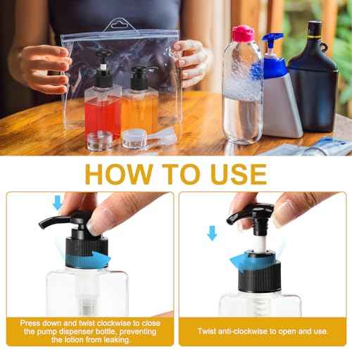 Domensi 24 Pcs 100ml /3.4 oz Pump Bottle Mini Travel Bottles Small Dispenser Containers Plastic Pump Lotion Dispenser Empty Square Travel Size Containers Toiletries (Black)