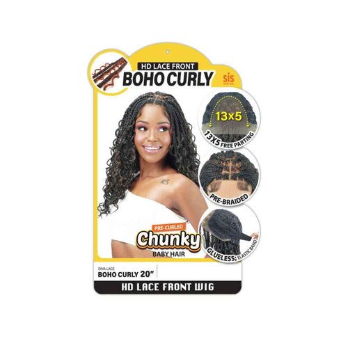 Zury Sis Braided Hd Lace Front Wig 13X5 Diva-Lace Boho Curly 20" (Color : 1 Jet Black)