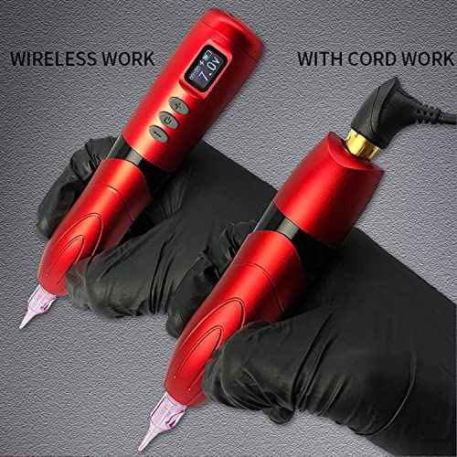 BRONC Magic Wireless Tattoo Machine Rotary Pen Style Supply Coreless Motor 1300 mAh Battery Power (Red)