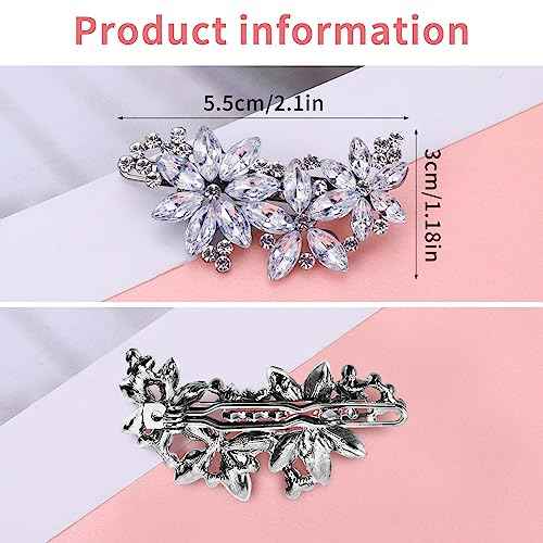Teaaha 2 PCS Rhinestone Hair Clips, Silver, Floral Style, for Women's Wedding, Bridal, Party, Dance, Prom, Pageant, Bridesmaids, Formal Occasions, Gift, 2 Count