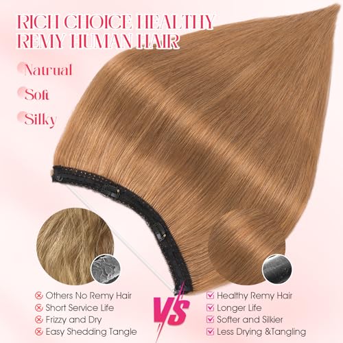 Rich Choices 100% Real Human Halo Hair Extensions for Women Remy Halo Extension Invisible Wire Hairpiece Clip in One Piece Hairpiece Upgrade Adds Weight 100g 20 Inch #6 Light Brown