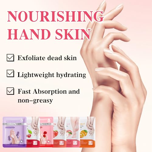 6 Pcs Hand Masks Moisturizing Glove, Hydrating Hand Mask for Dry cracked Hands, Exfoliating Collagen Gloves for Smooth Hands, Smooth Exfoliating Hand Peeling Mask
