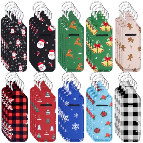 Ctosree 40 Pcs Christmas Theme Lipstick Holder with Portable Clip on Lip Gloss Sleeve Pouch Lipstick Holder Pocket Lip Balm Holder for Xmas Employee Gifts Coworker Nurse Teachers(Classic Pattern)