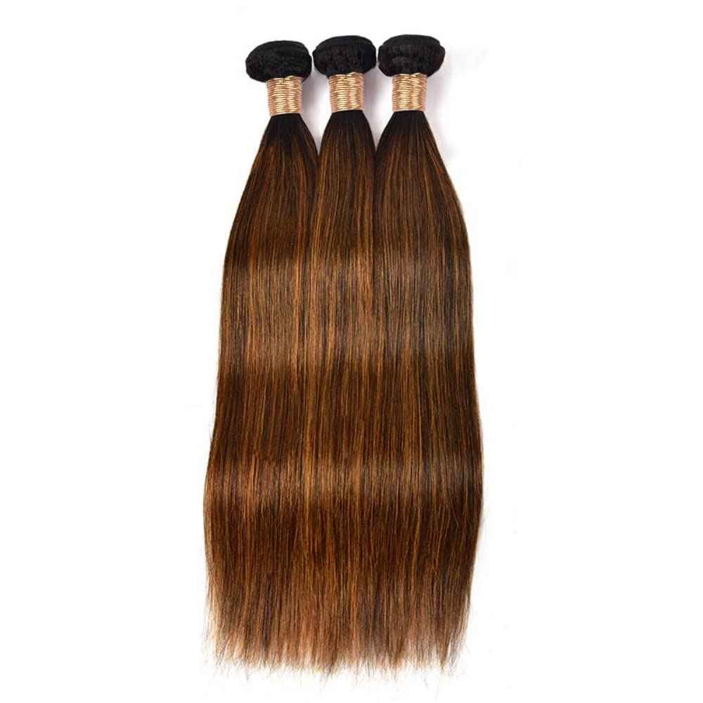 Giginger Straight Human Hair Bundles 24 26 28 Inch Brazilian Chocolate Brown Highlight P4/30 Straight Bundles Human Hair 100% Unprocessed Raw Quick Weave Hair for Black Women