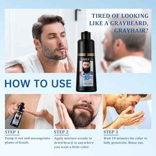 Men¡¯s Beard Dye Black in 10 Mins, Instant Beard Color for Men Gray Mustache & Beard Coverage, 3 in 1 Long Lasting Beard Dye Shampoo, Gifts for Men Dad, Quick & Easy to Use