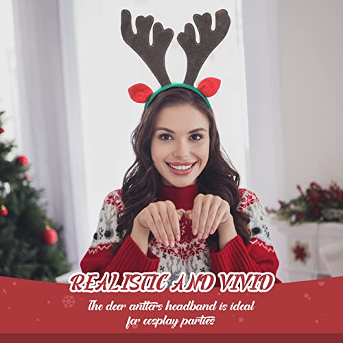 Zubebe 48 Pcs Christmas Reindeer Antlers Headbands with Ears Antler Xmas Elk Deer Headpiece Photo Booth Props Decoration for Holiday Adults Kids Xmas Costume Cosplay Party Favors Supplies
