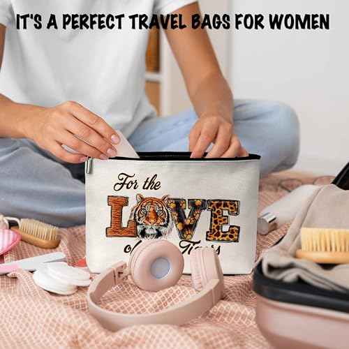 ONDTOM Tiger Print Makeup Bag, Animal Lover Gifts for Kids Women Friends, Peace Love Tigers Cosmetic Pouch, Tiger Gifts -B08