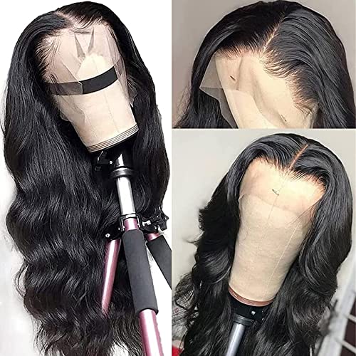 Body Wave Lace Front Wigs Human Hair 13x4 HD Transparent Lace Frontal Wigs Human Hair for Women Brazilian Virgin 200% Density Glueless Wigs Human Hair Pre Plucked with Baby Hair Natural Black 24 Inch