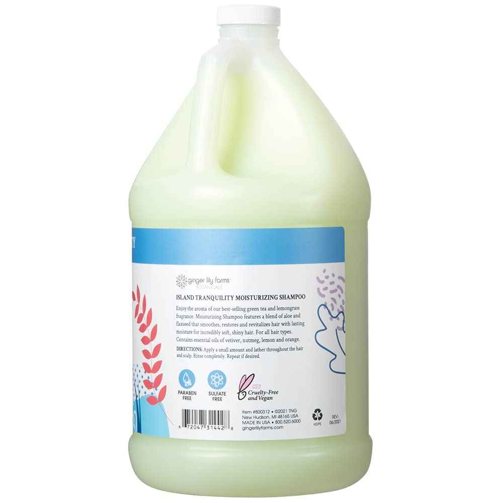 Ginger Lily Farms Botanicals Moisturizing Shampoo for All Hair Types, Island Tranquility, 100% Vegan & Cruelty-Free, Green Tea Lemongrass Scent, 1 Gallon Refill (Pack of 4)