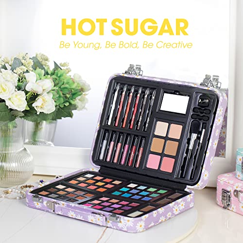 Hot Sugar Makeup Kit for Teenager Girls 10-12, All in One Beginner Makeup Kit for Women Full Kit, Teen makeup kit Cosmetic Gift Set on Birthday Christmas(Purple Daisy)
