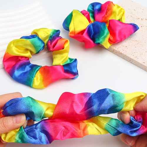 3PCS Rainbow Hair Scrunchies Pride Rainbow Hair Ring Elastic Velvet Hair Bands Ponytail Holders for Girls Women