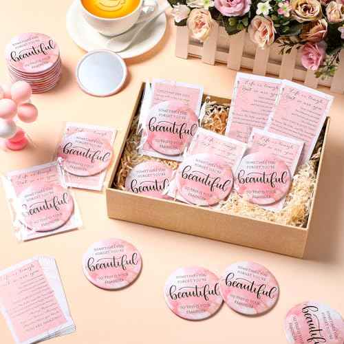 25 Pcs Inspirational Compact Mirror Bulk for Women Sometimes You Forget You're Beautiful Pocket Gifts Pink Portable Round Purse Mirrors Appreciation Gift for Women Nurse Mom Christmas