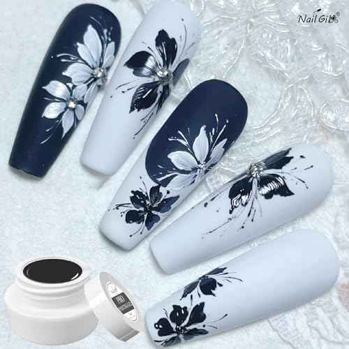 NAILGIL Gel Paint for Nails Art, Black and White Painting Gel for Drawing Striper Liner Floral Nail Art Cured UV LED DIY for Salon Home DIY Manicure, 2pcs