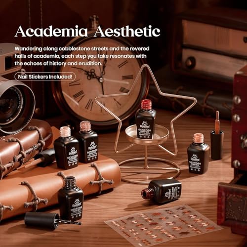 Beetles Fall Gel Polish Set Dark Brown Gel Nail Polish 6 Colors Glitter Burgundy Red Gold Black Sparkle Nail Kit Soak Off Led Manicure DIY Home Salon Gifts for Girls Women Academia Aesthetic