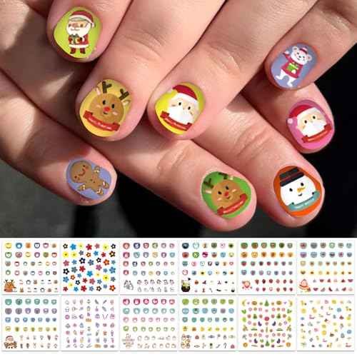 12 Sheets Nail Stickers for Kids Girls, Cute Season Holiday Designs Self-Adhesive Nail Art Decals Flower Watermelon Strawberry Unicorn Halloween Christmas Manicure Decorations