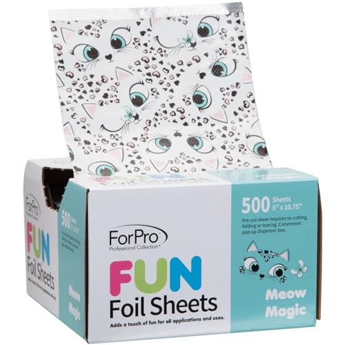 ForPro Professional Collection FUN Meow Magic 5Foil Sheets, Aluminum Foil, Pop-Up Foil Dispenser, Hair Foils for Color Application and Highlighting Services, Food Safe, 5" W x 10.75" L, 500-Count