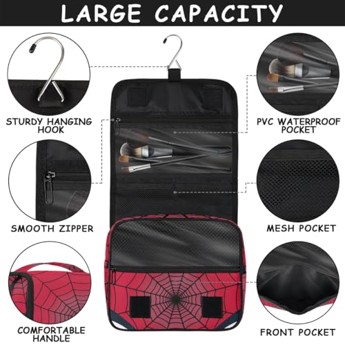 Kids Hanging Toiletry Bag for Boys - Waterproof Makeup Cosmetic Dopp Kit Spider Web Shaving Bags for Travel Picnic Camping
