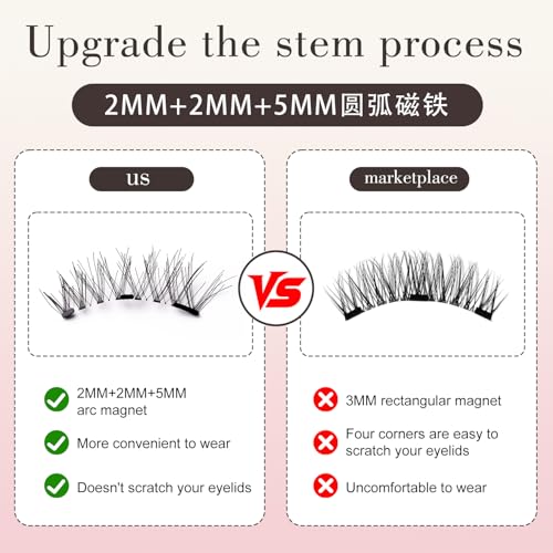 Reusable Magnetic Eyelashes with Applicator Kit - No Glue Needed Natural Look Lashes, Lightweight False Eyelashes for Daily Use & Special Events, 3D Volume Easy Apply