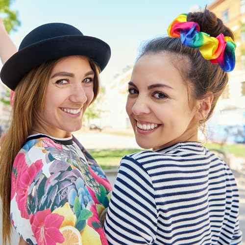 3PCS Rainbow Hair Scrunchies Pride Rainbow Hair Ring Elastic Velvet Hair Bands Ponytail Holders for Girls Women
