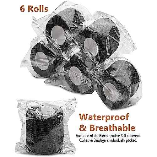 Self Adhesive Bandage Wrap Tattoo Grip Tape 2 inch x 5 Yards Cohesive Bandage Wrap Medical Wrap for Sports & First Aid, Elastic Self Sticking Bandage Tape Vet Wrap for Dogs£¨24PC