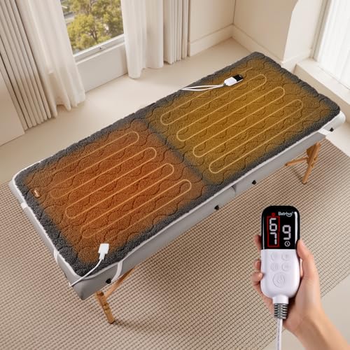 Bearhug Massage Table Warmer Heating Pad 30¡± x 71¡±, Dark Grey Sherpa Wool Dual-Zone Heating Pad with 1-9 Hours Timer & 10 Heating Levels, LED Controller, Machine Washable