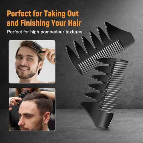 3Pcs Hair Styling Combs Set For Men - Black Barber Wide Tooth Texture Comb For Quiff, Pompadour, Slicked-back, Fauxhawk, Undercut