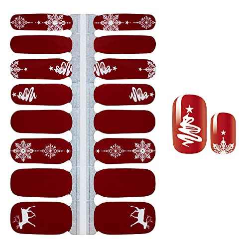 SILPECWEE 5 Sheets Christmas Nail Polish Strips Self-Adhesive Nail Stickers Full Nail Wraps Holiday Nail Decals Gel Nail Strips Nail Art Accessories with Nail File (Chic Style)