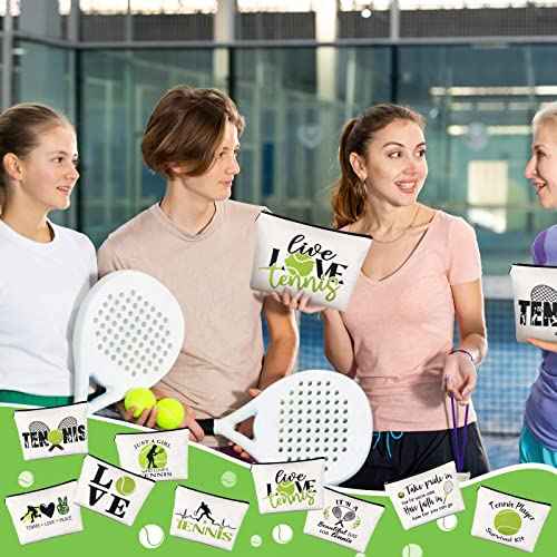 Pinkunn 9 Pieces Tennis Gifts for Women Tennis Makeup Bag Tennis Accessories Pouch Bag for Tennis Travel Zipper Cosmetic Bags for Tennis Lover Player Team Novelty Graduation Birthday Xmas Gift