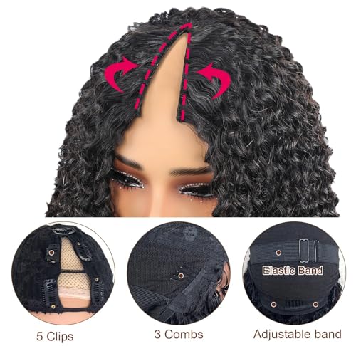 V Part Wig Human Hair curly Upgrade U Part Wig for Black Women Kinky curly Glueless Clip In Half Wig No Leave Out Wigs 180% Natural Color 22inch