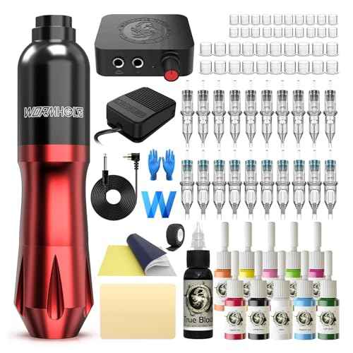 Tattoo Kit, Wormhole Tattoo Gun Kit Tattoo Machine Kit 20 Tattoo Cartridge Needles 10 Inks with Foot Pedal, Power Supply, RCA Tattoo Cord, Tattoo Machine for Artists and Beginners WTK079