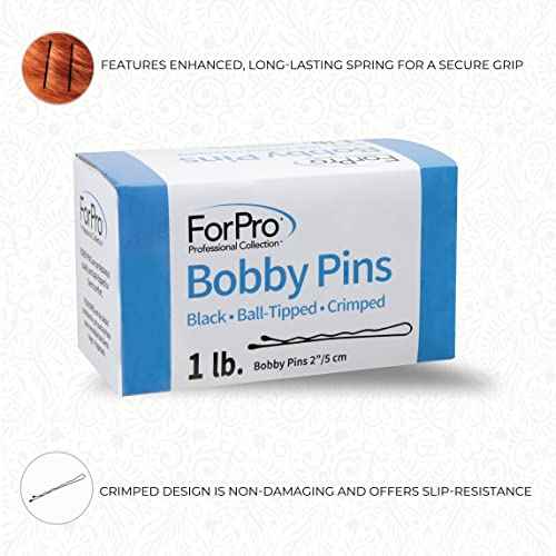 ForPro Professional Collection Bobby Pins (400-Count Approx), Black, 2" L, Ball-Tipped, Crimped, Non-Slip, Non-Damaging, 1 Lb.