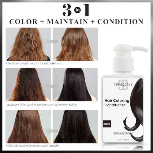 SOVONCARE Black Hair Color Depositing Conditioner Mask 5.28 OZ, Cruelty-Free