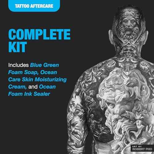 H2Ocean Ultimate Tattoo Care Kit for a Faster Heal - Tattoo Skincare Regimen - 1.7 oz Blue Green Foam Soap, 2.5 oz Ocean Care Skin Moisturizing Cream & 2 oz Ocean Foam Skin Moisturizing Soap