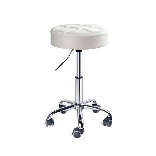 Leopard Round Rolling Stools, Adjustable Work Medical Stool with Wheels (White)