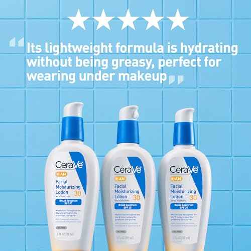CeraVe AM Facial Moisturizing Lotion with SPF 30, Oil-Free Face Moisturizer with SPF, Formulated with Hyaluronic Acid, Niacinamide & Ceramides, Non-Comedogenic, Broad Spectrum Sunscreen, 3 Ounce