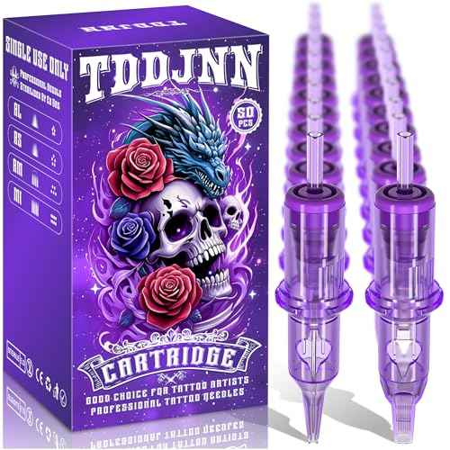 50Pcs Tattoo Cartridge Needles #12 Standard Mixed Size Round Liner Shader Magnum 3/5/7/9RL 5/9RS 7/9RM 7/9M1 Sterile Disposable Compatible with Most Tattoo Guns for Beginners & Pro Artists & Studios