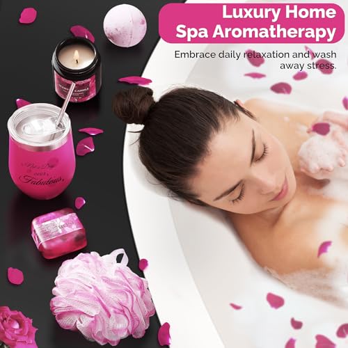 Birthday Gifts for Women, Happy Birthday Gift Box for Mom Her Girlfriend Sister Wife Grandma Bestie Bff, Pink Self Care Gifts Unique Get Well Gifts Relaxing Spa Gift Basket Set, Mothers Day